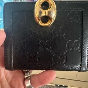 Gucci Black Leather Card Holder with Gold Detail